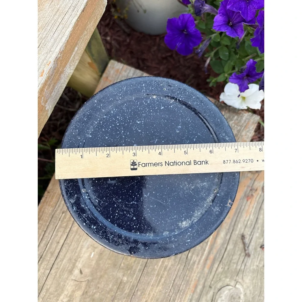 Vintage Cobalt Blue Speckled Enamelware Farmhouse Wire Handle Berry Pail 6 inch